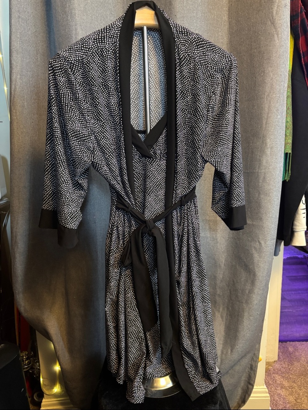 Black & White Polka Dot Women's Robe with Belt